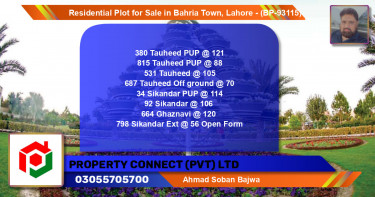 Residential Plot for Sale in Bahria Town, Lahore - (BP-93115)