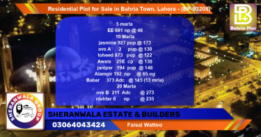 Residential Plot for Sale in Bahria Town, Lahore - (BP-93208)