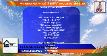 Residential Plot for Sale in Bahria Town, Lahore - (BP-93226)