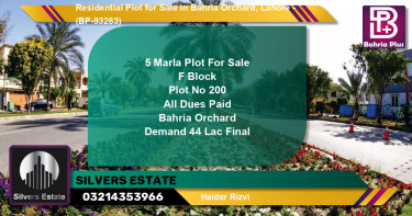 Residential Plot for Sale in Bahria Orchard, Lahore - (BP-93283)