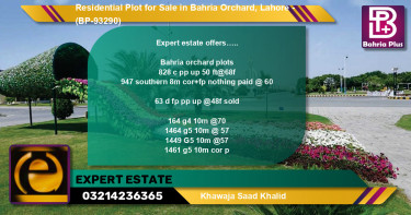 Residential Plot for Sale in Bahria Orchard, Lahore - (BP-93290)