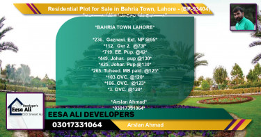 Residential Plot for Sale in Bahria Town, Lahore - (BP-93404)
