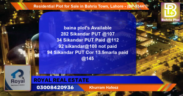 Residential Plot for Sale in Bahria Town, Lahore - (BP-93441)