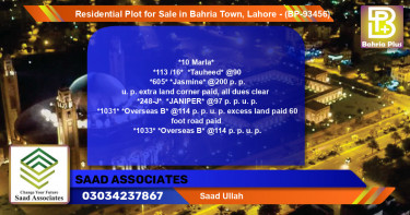 Residential Plot for Sale in Bahria Town, Lahore - (BP-93456)