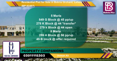 Residential Plot for Sale in Bahria Orchard, Lahore - (BP-93497)