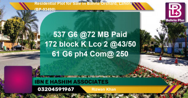 Residential Plot for Sale in Bahria Orchard, Lahore - (BP-93498)