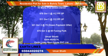 Residential Plot for Sale in Bahria Town, Lahore - (BP-93510)