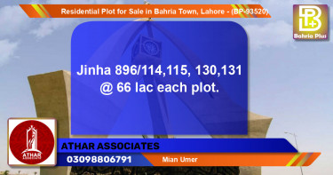 Residential Plot for Sale in Bahria Town, Lahore - (BP-93520)