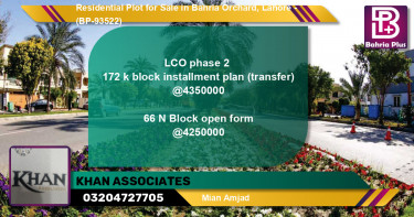 Residential Plot for Sale in Bahria Orchard, Lahore - (BP-93522)