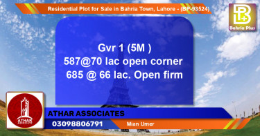 Residential Plot for Sale in Bahria Town, Lahore - (BP-93524)