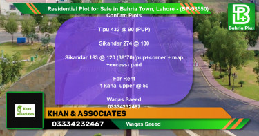 Residential Plot for Sale in Bahria Town, Lahore - (BP-93550)