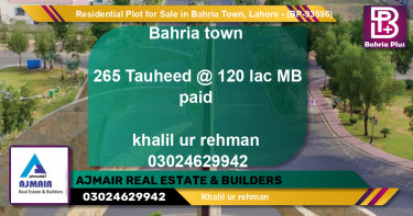 Residential Plot for Sale in Bahria Town, Lahore - (BP-93596)