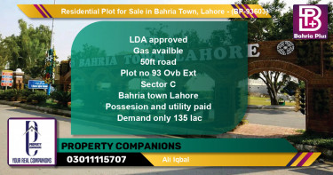 Residential Plot for Sale in Bahria Town, Lahore - (BP-93603)