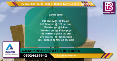 Residential Plot for Sale in Bahria Town, Lahore - (BP-93620)