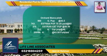 Residential Plot for Sale in Bahria Orchard, Lahore - (BP-93626)