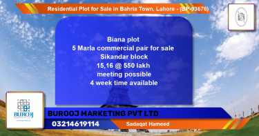 Residential Plot for Sale in Bahria Town, Lahore - (BP-93676)