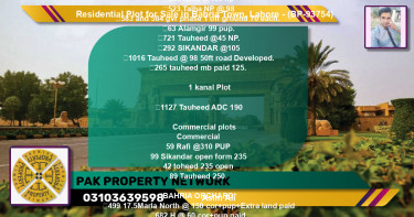 Residential Plot for Sale in Bahria Town, Lahore - (BP-93754)