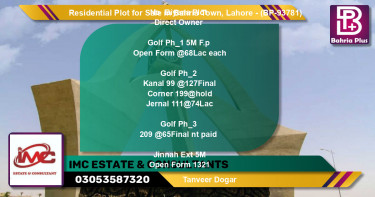 Residential Plot for Sale in Bahria Town, Lahore - (BP-93781)