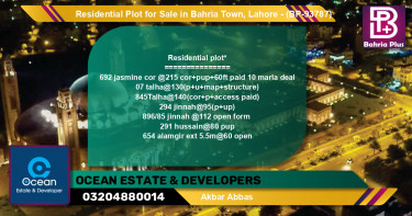 Residential Plot for Sale in Bahria Town, Lahore - (BP-93787)