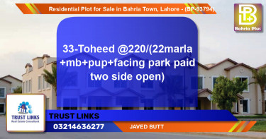 Residential Plot for Sale in Bahria Town, Lahore - (BP-93794)
