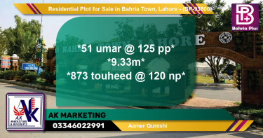 Residential Plot for Sale in Bahria Town, Lahore - (BP-93800)