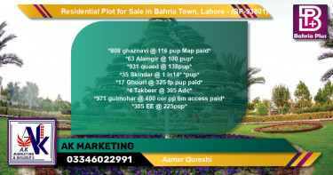 Residential Plot for Sale in Bahria Town, Lahore - (BP-93801)