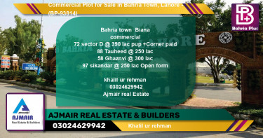 Commercial Plot for Sale in Bahria Town, Lahore - (BP-93814)