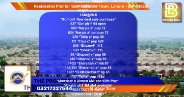 Residential Plot for Sale in Bahria Town, Lahore - (BP-93826)
