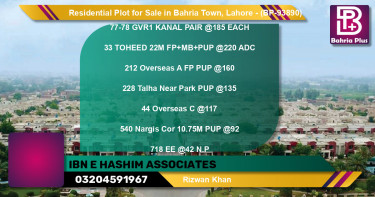 Residential Plot for Sale in Bahria Town, Lahore - (BP-93890)