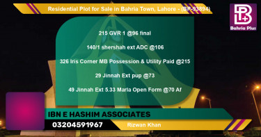 Residential Plot for Sale in Bahria Town, Lahore - (BP-93894)