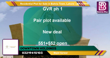 Residential Plot for Sale in Bahria Town, Lahore - (BP-93899)