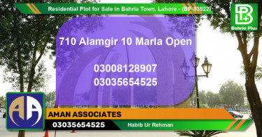 Residential Plot for Sale in Sector F - Alamgir Block -  Bahria Town, Lahore - (BP-93922)