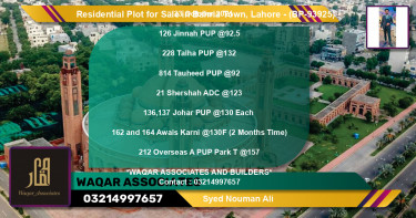 Residential Plot for Sale in Bahria Town, Lahore - (BP-93925)