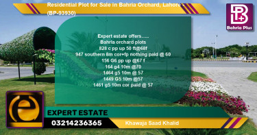 Residential Plot for Sale in Bahria Orchard, Lahore - (BP-93930)