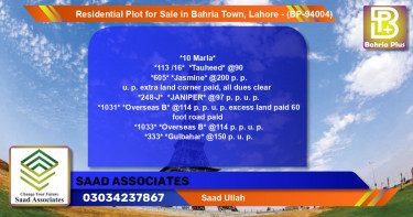 Residential Plot for Sale in Bahria Town, Lahore - (BP-94004)