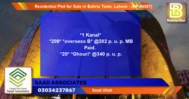 Residential Plot for Sale in Bahria Town, Lahore - (BP-94007)