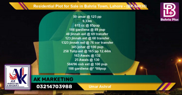 Residential Plot for Sale in Bahria Town, Lahore - (BP-94030)