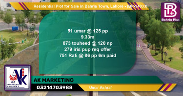 Residential Plot for Sale in Bahria Town, Lahore - (BP-94033)