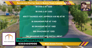 Residential Plot for Sale in Bahria Town, Lahore - (BP-94111)
