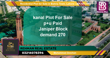 Residential Plot for Sale in Bahria Town, Lahore - (BP-94138)