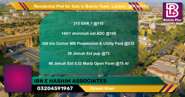 Residential Plot for Sale in Bahria Town, Lahore - (BP-94193)