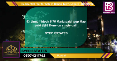 Residential Plot for Sale in Bahria Town, Lahore - (BP-94212)