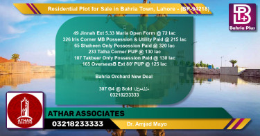 Residential Plot for Sale in Bahria Town, Lahore - (BP-94218)