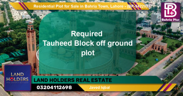 Residential Plot for Sale in Bahria Town, Lahore - (BP-94220)