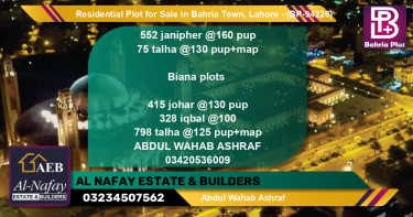 Residential Plot for Sale in Bahria Town, Lahore - (BP-94226)