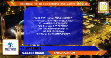 Residential Plot for Sale in Bahria Town, Lahore - (BP-94251)