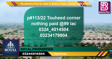 Residential Plot for Sale in Bahria Town, Lahore - (BP-94264)
