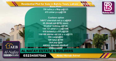 Residential Plot for Sale in Bahria Town, Lahore - (BP-94274)