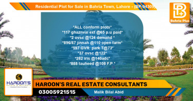 Residential Plot for Sale in Bahria Town, Lahore - (BP-94309)