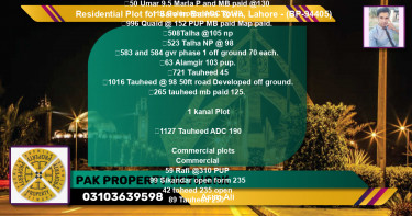 Residential Plot for Sale in Bahria Town, Lahore - (BP-94405)